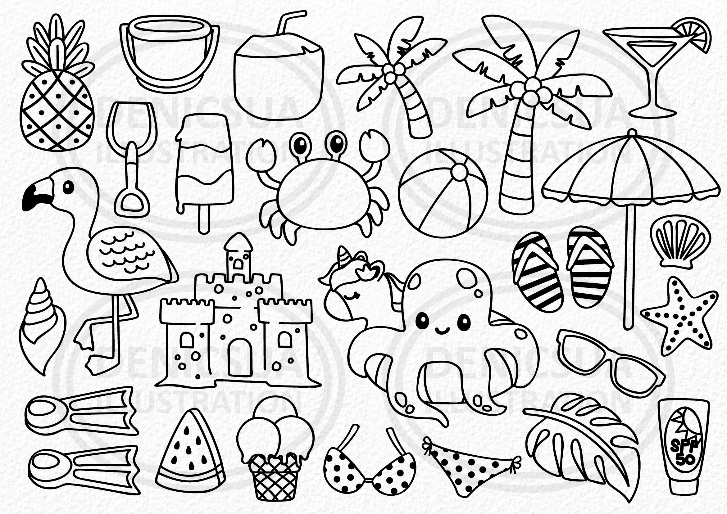 Summer Clipart Vacation Vector Seasonal Beach Kawaii - Etsy UK
