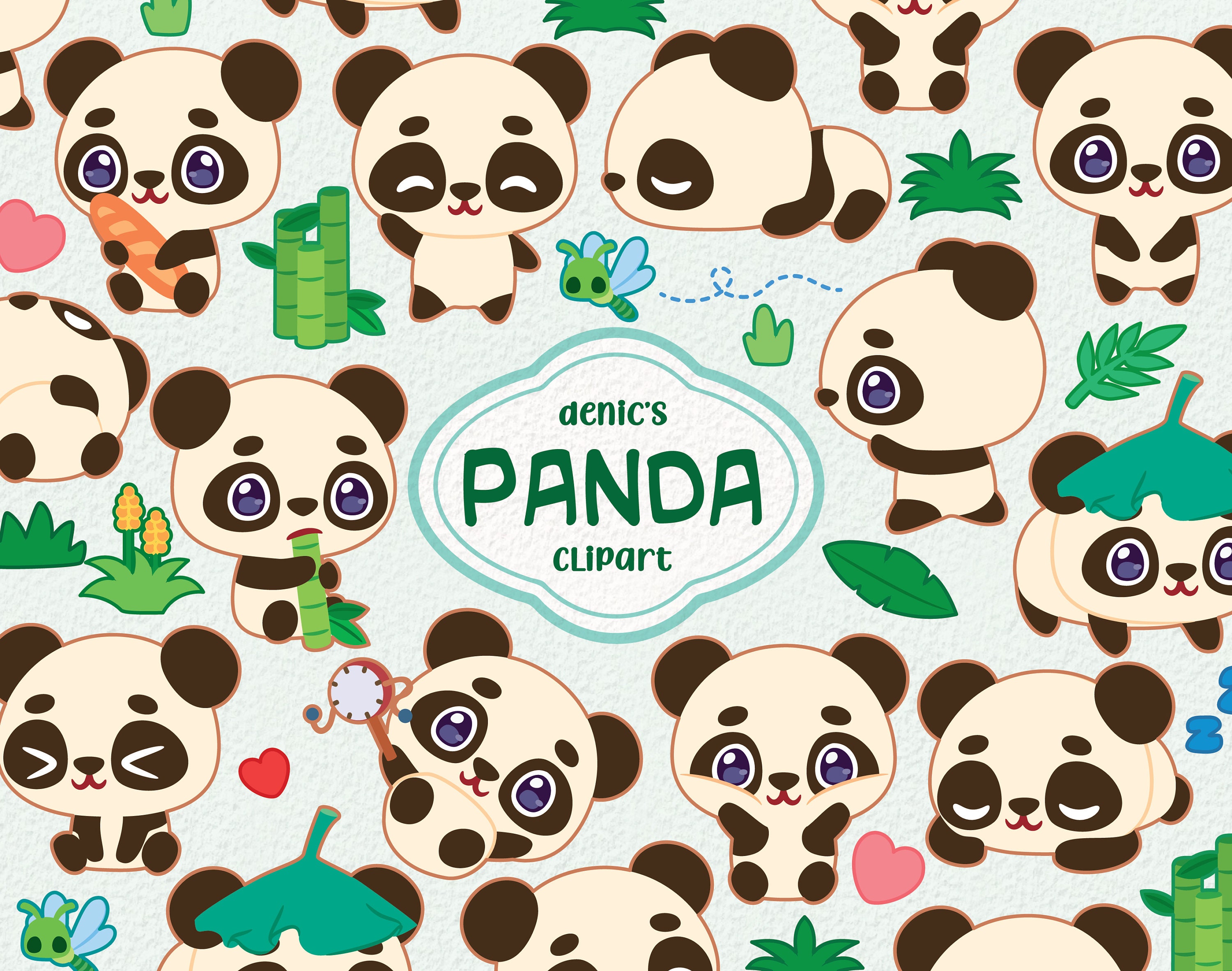 Cute Pandas Clip Art, Panda Clip Art, Panda Clipart, Cute Panda Clipart,  Kawaii Panda, Kawaii Clipart - pnd01