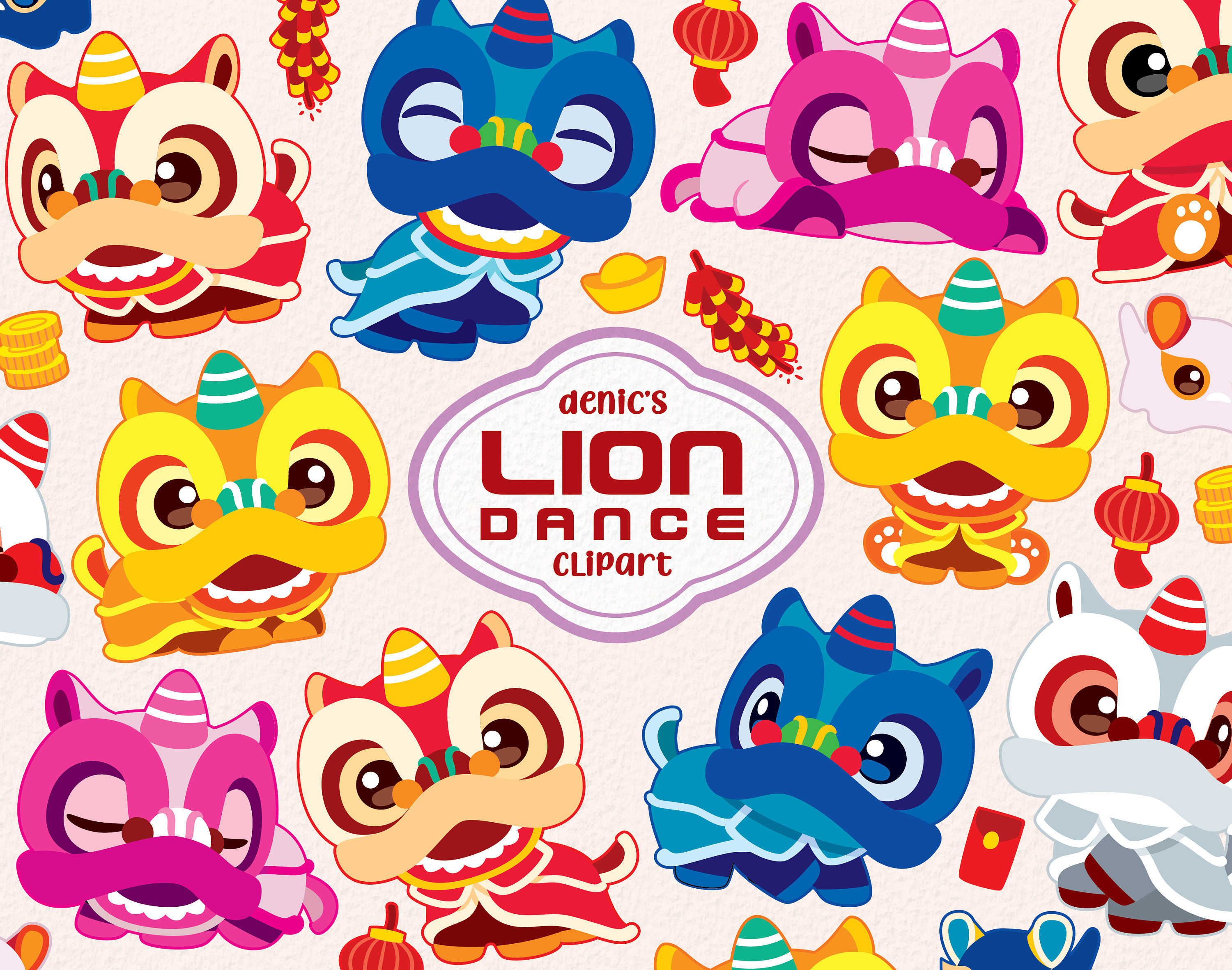 Lion Dance Clipart CNY Vector Lion Illustration Gong Xi Fa - Etsy
