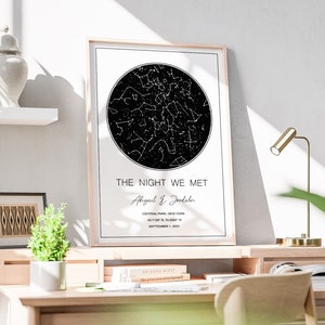 Carte des étoiles personnalisée par date, encadré imprimé ciel nocturne personnalisé, cadeau carte des étoiles d'anniversaire de mariage pour couple, cadeau de fiançailles pour amis