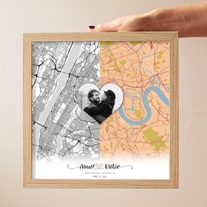 Wo alles begann | Custom Zwei Lageplan Kunst | Herzkarte Unsere Geschichte Erstes Date Geschenk | The Night We Met Our First Date Erinnerungsherz