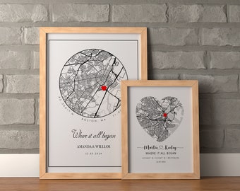 Where It All Began Map,Custom Location Map,Personalized Map Art,Couple Map Print,Anniversary Map Art,Love Story Map,Wedding Gift,First Date