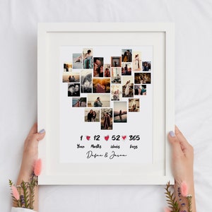 Personalize 1st Year Anniversary Photo Collage Gift, 1 year Anniversary Gift Husband, Number Photo Collage, Custom Heart photo collage Gift