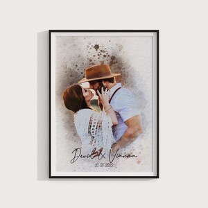 watercolor painting from photo, custom couple portrait watercolor, personalized gift idea, canvas art for sale Digital wall art