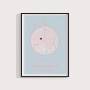 Kaart afstuderen cadeau, aangepaste collegekaart kunst, afstudeergeheugen print, gepersonaliseerde schoolkaart, afstudeercadeau universiteit, college geheugen