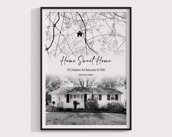 Arte de mapa residencial personalizada, impressão personalizada de localização de casa, decoração para casa de família, presente para casa nova, arte para a primeira casa, arte de parede digital, download de mapa