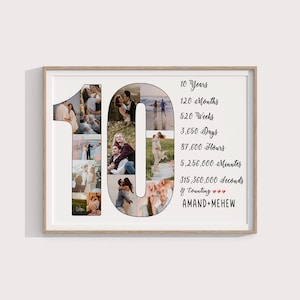 10 year Anniversary Gift for Husband, 10 Year Anniversary Collage, Aluminum Anniversary, 10 Years of Marriage Gift, 10th Wedding Gift ,