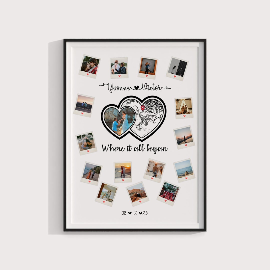Carte du lieu de notre rencontre, cadeau de fiançailles pour couple ...