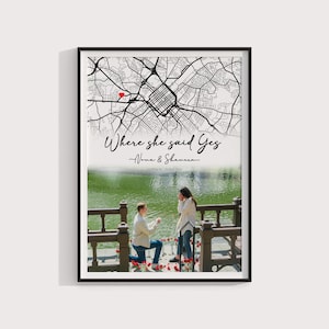 Sie hat Ja gesagt benutzerdefinierte personalisierte Verlobung Geschenk für Paar | Verlobungsbild Geschenk, wo sie Ja sagte, Ort der benutzerdefinierten Karte, gerahmtes Geschenk
