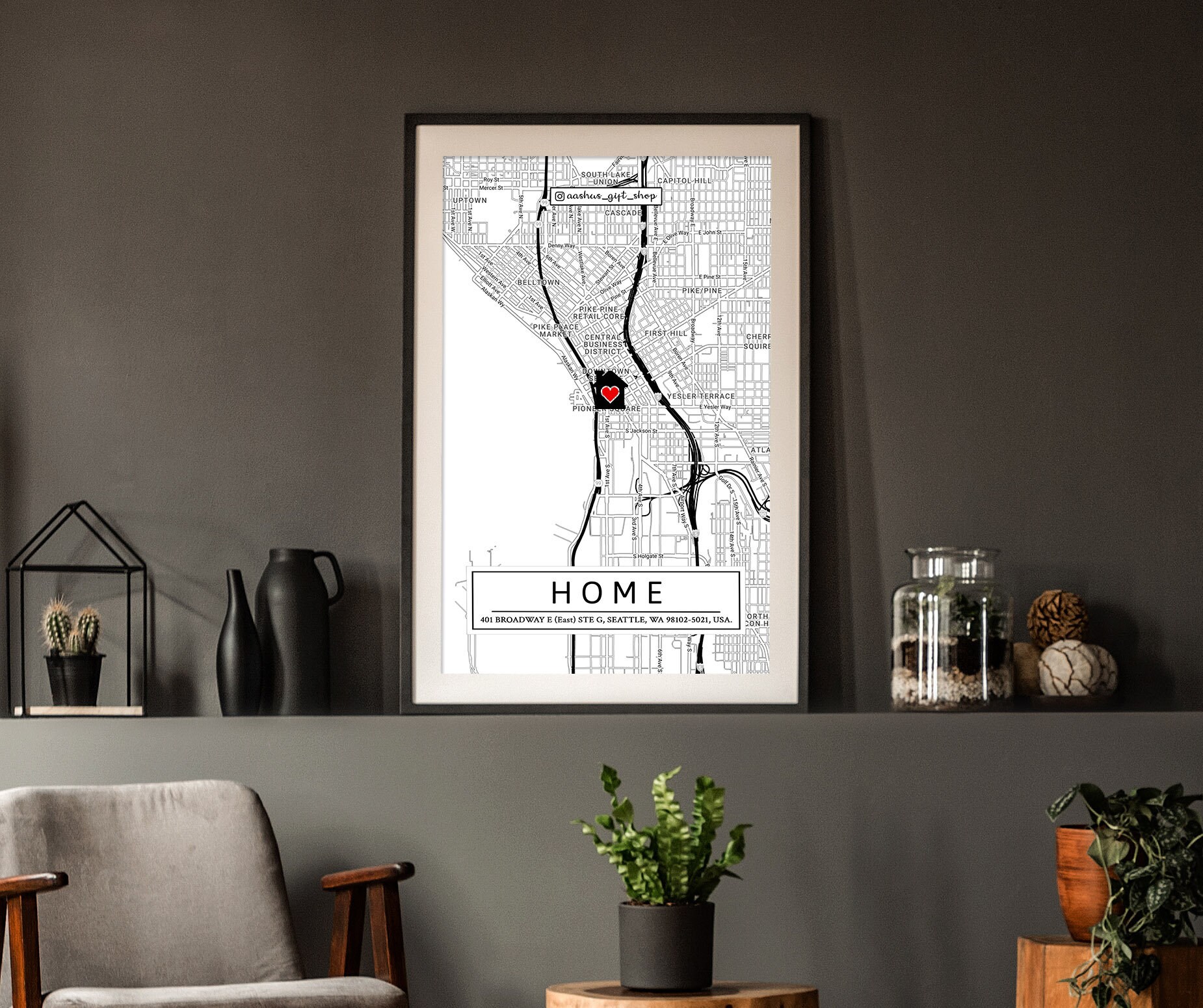 Custom Home Map Art Print – Personalized House Location Illustration ...