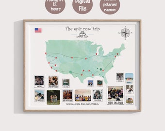 Personalized USA Travel Map With Pictures: Custom Road Trip Design
