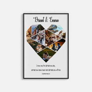 Collage de fotos de corazón personalizado, regalo de aniversario de un año para novio, regalo de primer aniversario de bodas para novia, regalo de aniversario de un año para esposo