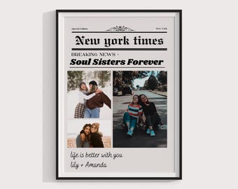 Custom Newspaper Print, Custom Friendship Wall Art, College Dorm, Gift for Friend, Best Friend Gift, Custom Gift, Modern Girly Room Decor