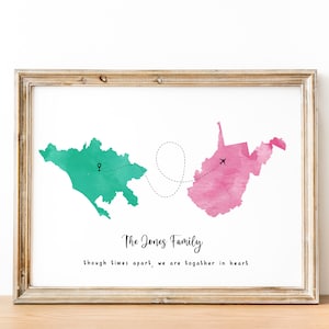 Cadeau de famille personnalisé, Cadeau interurbain, Carte de famille personnalisée des États-Unis, Cadeau de déménagement, Cadeau de départ pour les parents, Amour entre famille