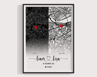 Personalized Couples Map Print, Anniversary Gift (Digital File)