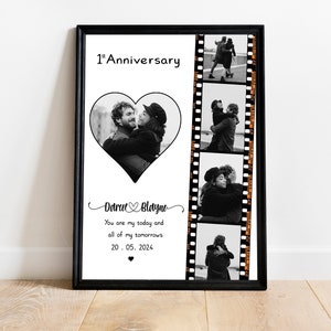 collage fotografico personalizzato a forma di cuore con strisce di pellicola, collage fotografico personalizzato per anniversario, regalo per marito, cornice per arredamento casa