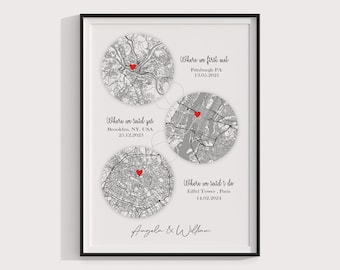 Hej, vill du? Jag gör kartporträtt för årsdagspresenter, 1-årsjubileumspresent i papper, Vår berättelsekarta, Förlovad gift present till henne