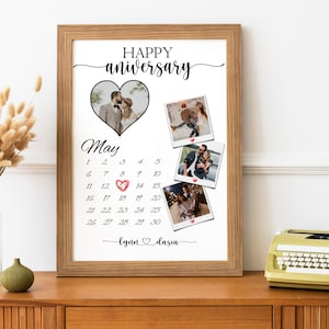Custom 1 Year Anniversary Gift for Boyfriend, Personalized heart shaped and 3 polaroid with Where it all began month and date marking gift