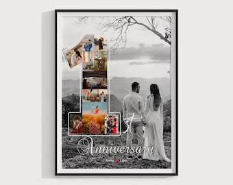1 Year Anniversary Gift For Boyfriend Custom Photo Collage Monthly Memories Calendar Printable 2 Year Anniversary Gift Personalized Wall Art