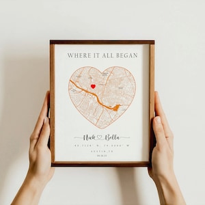 Where It All Began Map,Custom Location Map,Personalized Map Art,Couple Map Print,Anniversary Map Art,Love Story Map,Wedding Gift,First Date