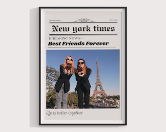 Custom Newspaper Print, Custom Friendship Wall Art, College Dorm, Gift for Friend, Best Friend Gift, Custom Gift, Modern Girly Room Decor