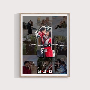 Arte para el primer aniversario, collage de fotos de pareja, regalo para el primer año juntos, impresión de amor personalizada, regalo para el primer aniversario
