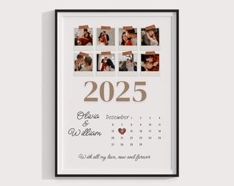 1 Year Anniversary Gift For Boyfriend Custom Photo Collage Monthly Memories Calendar Printable 2 Year Anniversary Gift Personalized Wall Art