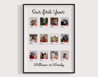 Personalized First Year Anniversary Photo Collage, Custom Couple Gift (Digital Download)