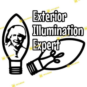 May include: Black and white illustration of two light bulbs with the text "Exterior Illumination Expert".