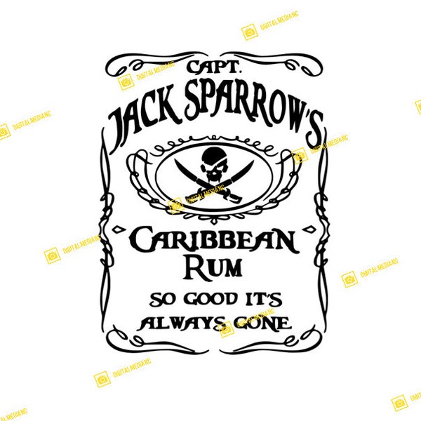 Jack Sparrow, Caribbean Rum, Pirates of the Caribbean | SVG PNG | Silhouette Cricut Cutting Ready Instant Download