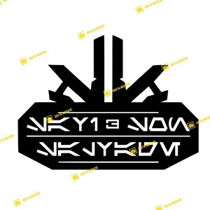 May include: Black graphic design with stylized text and geometric shapes. The design features the text "NKY13 NOV" and "NKYJKDM" in a bold, futuristic font. The design is set against a white background.