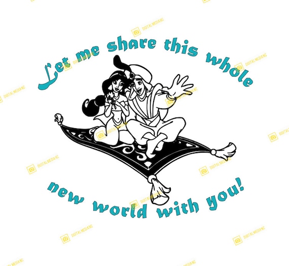 Aladdin, Jasmine, A Whole New World SVG PNG Silhouette Cricut.