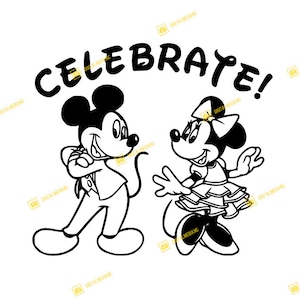 Mickey, Minnie, Świętuj, Światowa 50. rocznica, Zamek | SVG PNG | Sylwetka Cricut Gotowa do cięcia Natychmiastowe pobieranie