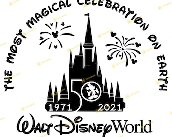 最もマジカルな 50 周年記念、ミッキー、オーランド、城 | SVG PNG | シルエット クリカット カッティング対応、すぐにダウンロード