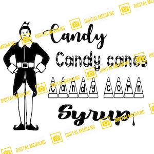 Buddy The Elf, Quatro Grupos Principais de Alimentos v2 - Doces, Bengala Doce, Milho Doce, Xarope | SVG PNG | Silhouette Cricut Cutting Ready Download Instantâneo