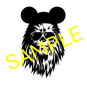 May include: Black and white illustration of a furry creature wearing sunglasses and Mickey Mouse ears.