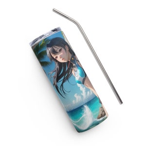 Anime Beach Girl PNG | Kawaii Summer Tumbler Wrap | Sublimation | Skinny 20 oz Tumbler | Straight | Digital File (2 Files)