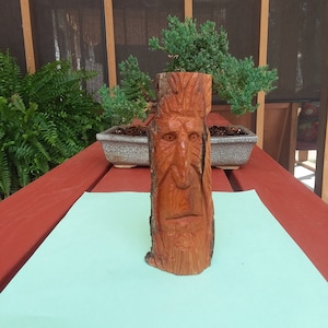 Hand Carved Mountain Man Miniature &quot;Long Face&quot; - Carved Wood Spirit - Spirit Carving - Whimsical Face
