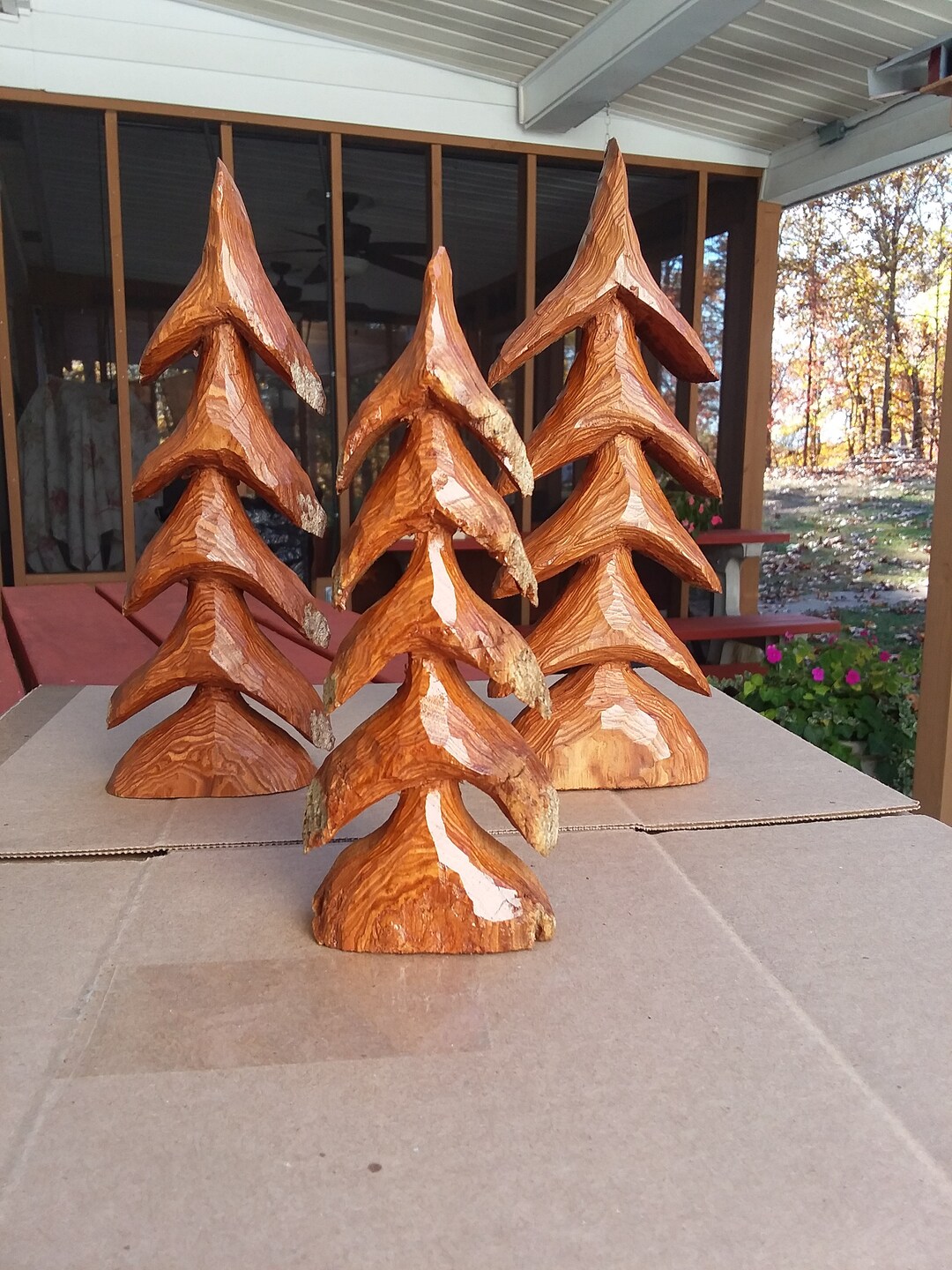 Hand Carved Evergreen Tree Grouping Etsy