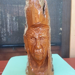 Hand Carved Wooden Face &quot;Beardless Mountain Man&quot; - Hand Carved Wood Spirit - Whimsical Face - Log Cabin Decor