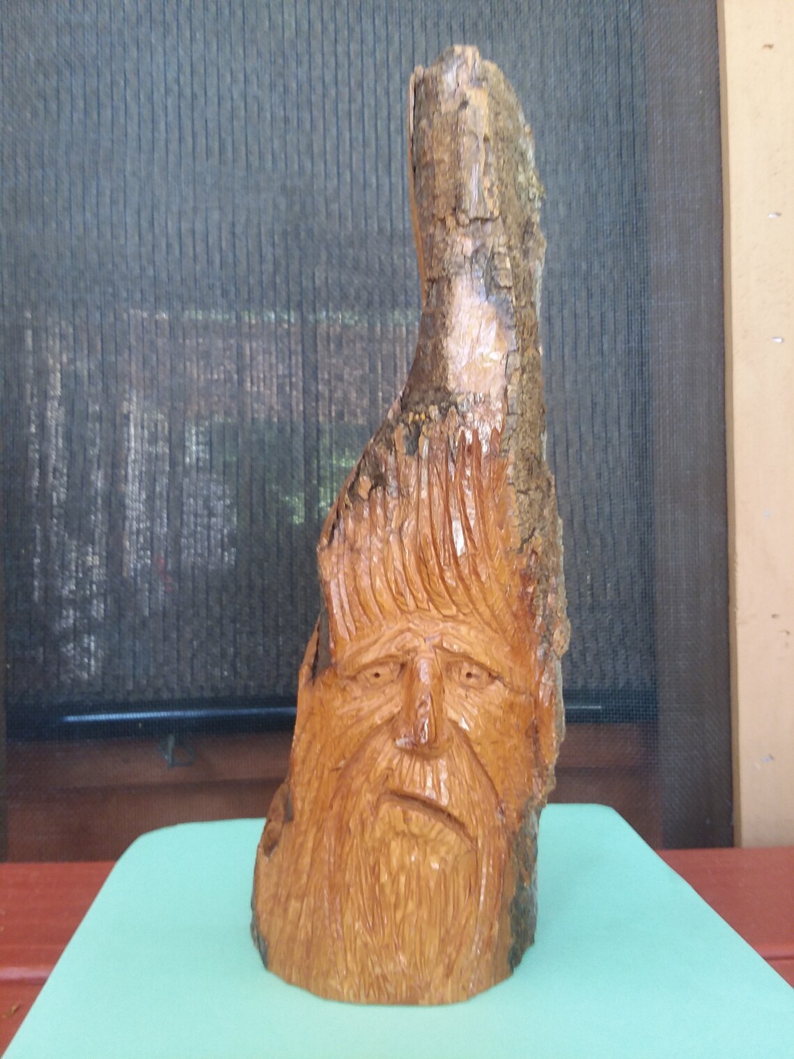 Large Hand Carved Wooden Face the Worried Mountain Man Whimsical Face