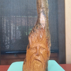 Large Hand Carved Wooden Face &quot;The Worried Mountain Man&quot; - Whimsical Face - Carved Wooden Art - Carved Wood Spirit