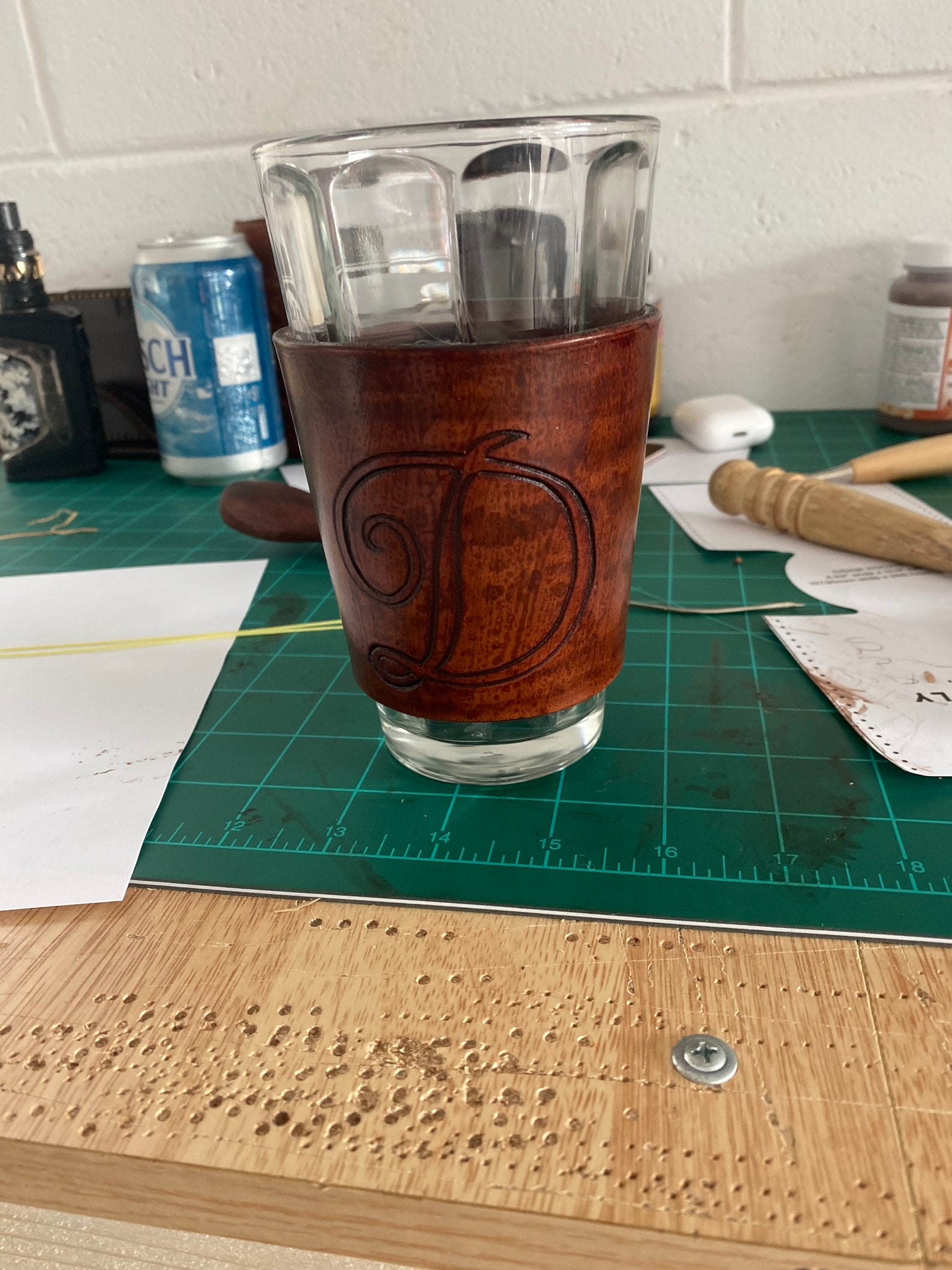 Custom Leather Beer Koozies, Pint Glass Sleeves, and Whiteclaw Koozies