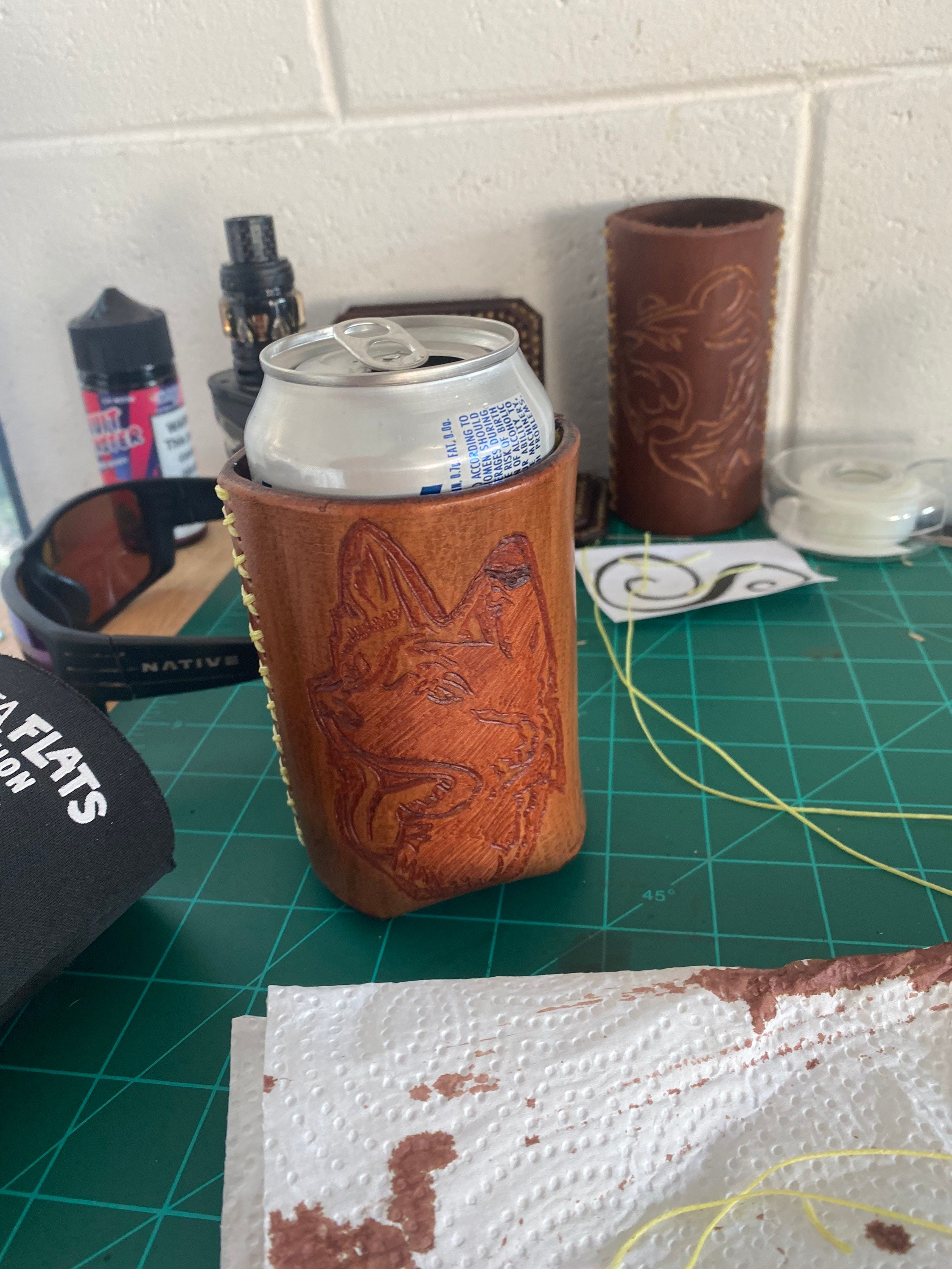 Custom Leather Beer Koozies, Pint Glass Sleeves, and Whiteclaw Koozies