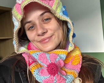 3D Retro Daisy Crochet BALACLAVA Granny Square Pattern
