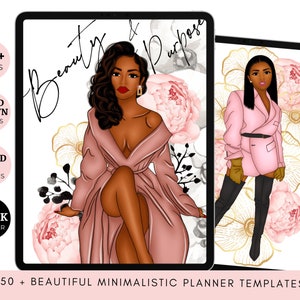 Schwarzes Mädchen Planner, Pinke Planer Vorlagen, Girl Boss Digitaler Planner, Schwarze Mädchen Vorlagen, Undatierter Digitaler Planner, Schwarze Mädchen Aufkleber