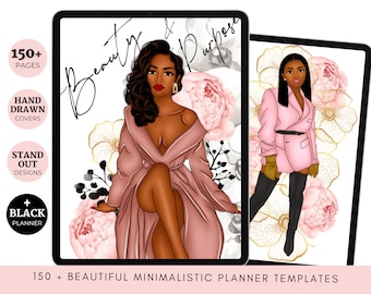 Black Girl Planner, Pink Planner Templates, Girl Boss Digital Planner, Black Girl Templates, Undated Digital Planner, Black Girl Stickers