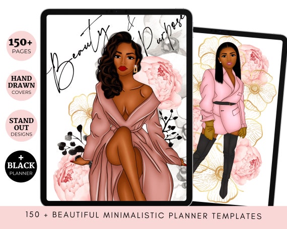 Black Girl Planner, Pink Planner Templates, Girl Boss Digital Planner, Black Girl Templates, Undated Digital Planner, Black Girl Stickers