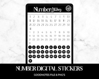 Black Number Digital Stickers, Planner Dates (Goodnotes File)