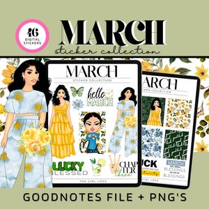 2023 March Digital Stickers For Goodnotes, March Goodnotes Monthly Stickers, Pre- Cropped March Stickers, March Digital Planner